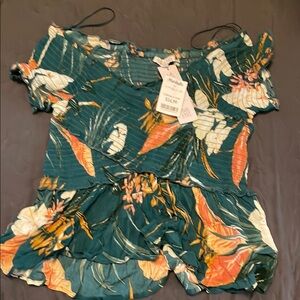 Patrons of Peace Orange Ruffled Tie Front Short Sleeve Blouse